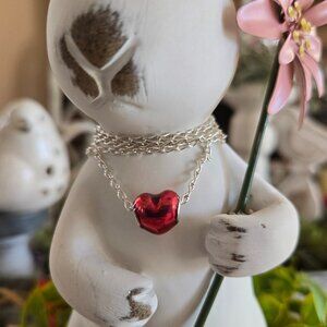NWOT Pandora Necklace with Metallic Red Heart Charm
